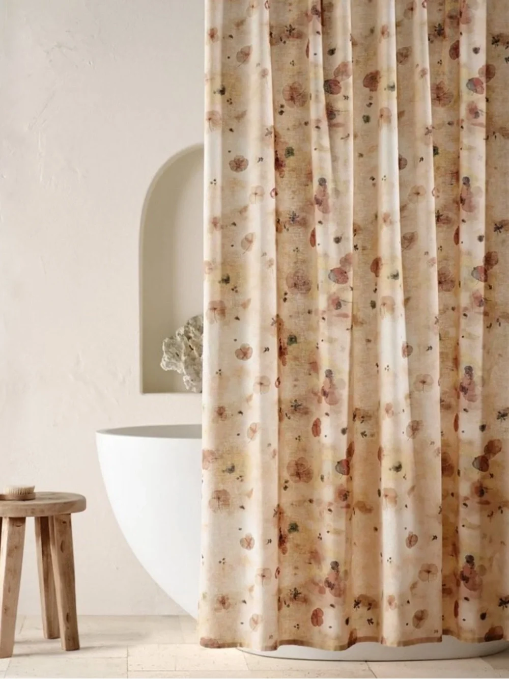 NEW Casaluna Watercolor Khaki Floral Linen Shower Curtain